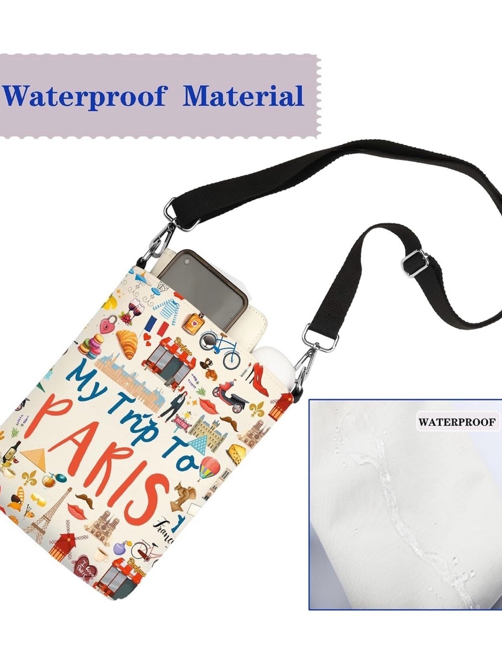 Paris Travel Crossbody Purses for Women - Souvenir Gifts - Casual Crossbody Bag - Picture 6 of 7